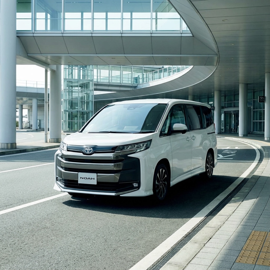 Toyota Noah 停在成田空港接送區的 AI 模擬示意圖