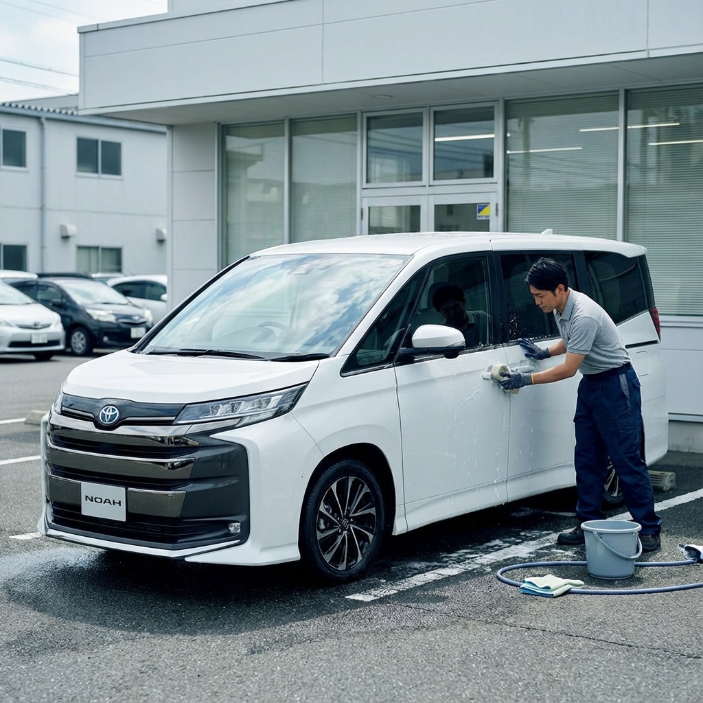 工作人員清潔 Toyota Noah 的 AI 模擬示意圖